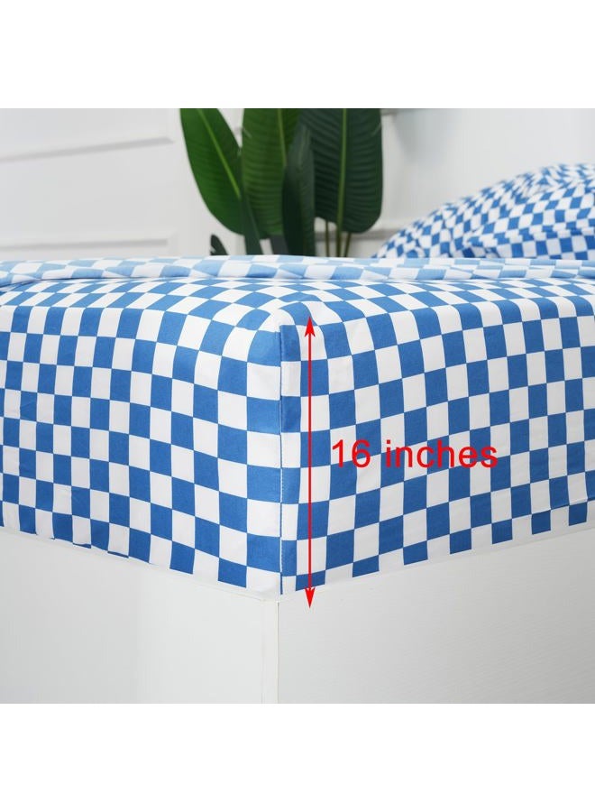 Best Season Bed Sheet Set 4 Piece -Full Size-Soft Durable Microfiber Bedding Sheet Set,Deep Pocket,Stain,Fade & Wrinkle Resistant Blue and White Checkerboard Grid(Plaid Blue&White) - Image 3