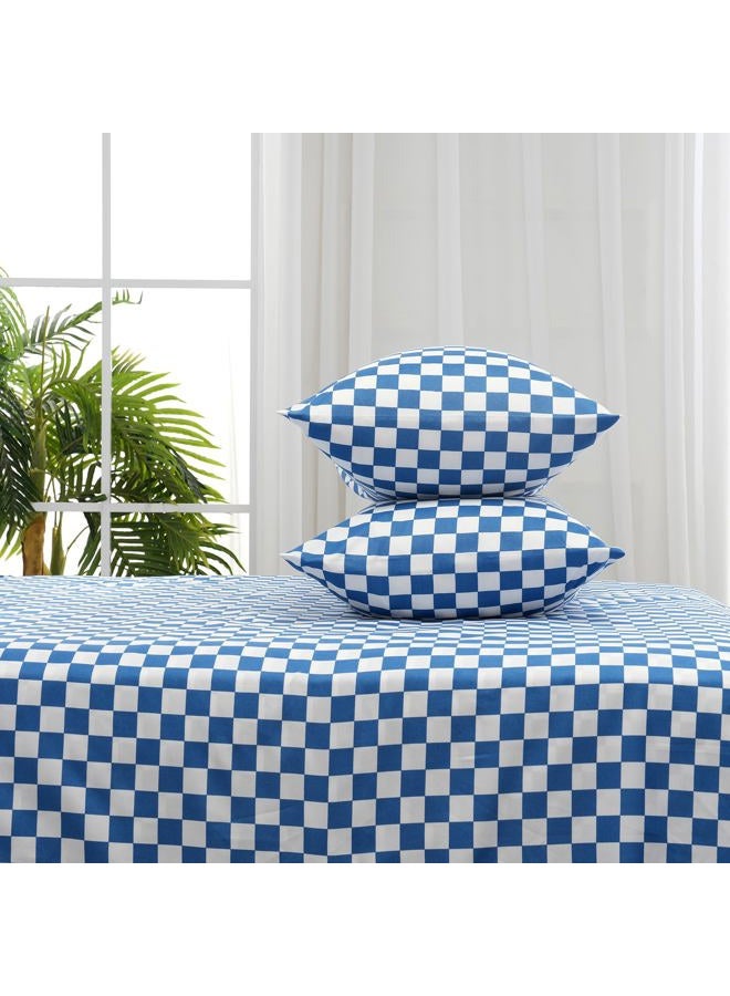 Best Season Bed Sheet Set 4 Piece -Full Size-Soft Durable Microfiber Bedding Sheet Set,Deep Pocket,Stain,Fade & Wrinkle Resistant Blue and White Checkerboard Grid(Plaid Blue&White) - Image 4