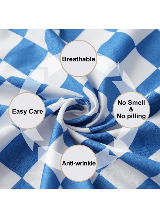 Best Season Bed Sheet Set 4 Piece -Full Size-Soft Durable Microfiber Bedding Sheet Set,Deep Pocket,Stain,Fade & Wrinkle Resistant Blue and White Checkerboard Grid(Plaid Blue&White) - Image 2