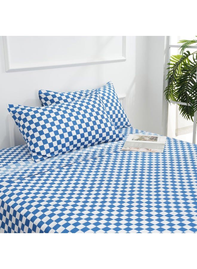 Best Season Bed Sheet Set 4 Piece -Full Size-Soft Durable Microfiber Bedding Sheet Set,Deep Pocket,Stain,Fade & Wrinkle Resistant Blue and White Checkerboard Grid(Plaid Blue&White) - Image 5