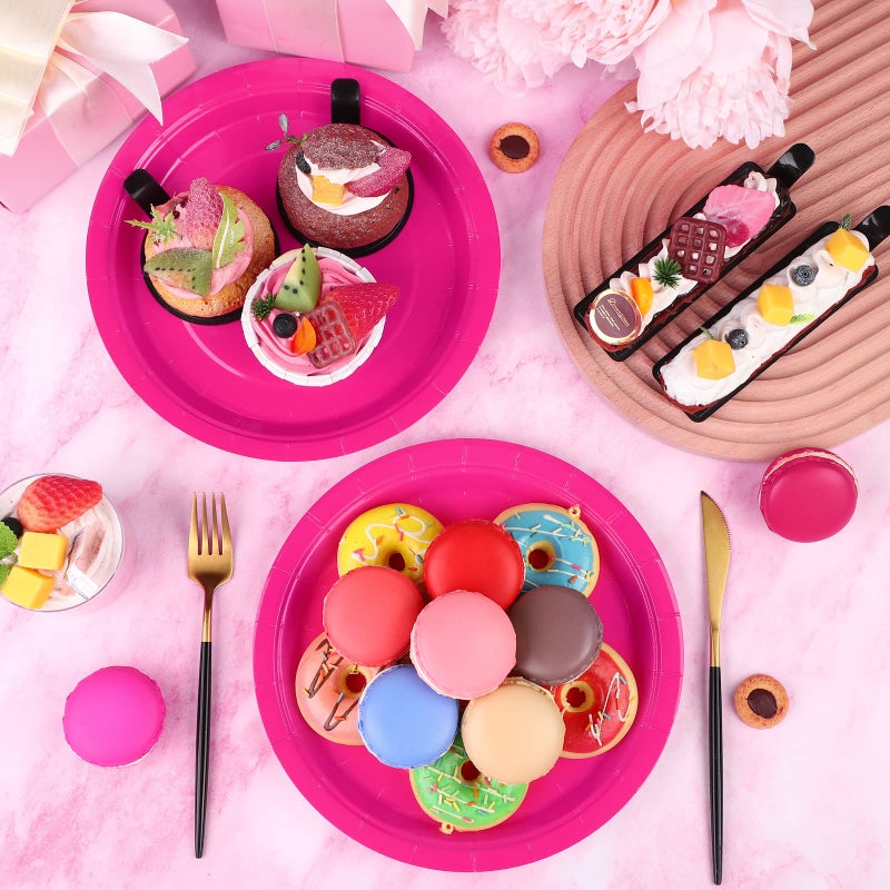 Breroa 72 Pieces 9 Inch Hot Pink Paper Plates Disposable Heavy Duty Paper Plate Eco-Friendly Dinner Dessert Plates Decorative Papers Plate Bulk for Parties  Holidays  Picnics - Image 5
