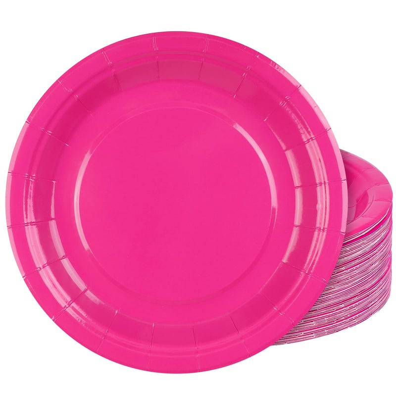 Breroa 72 Pieces 9 Inch Hot Pink Paper Plates Disposable Heavy Duty Paper Plate Eco-Friendly Dinner Dessert Plates Decorative Papers Plate Bulk for Parties  Holidays  Picnics - Image 1