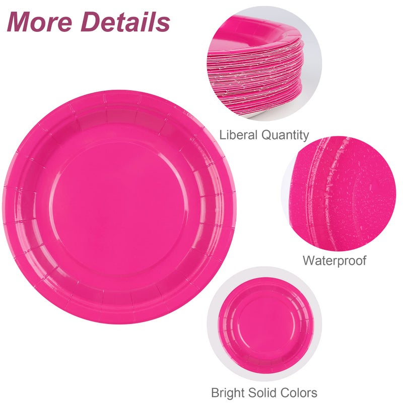Breroa 72 Pieces 9 Inch Hot Pink Paper Plates Disposable Heavy Duty Paper Plate Eco-Friendly Dinner Dessert Plates Decorative Papers Plate Bulk for Parties  Holidays  Picnics - Image 3