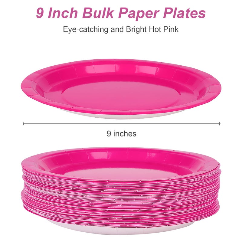 Breroa 72 Pieces 9 Inch Hot Pink Paper Plates Disposable Heavy Duty Paper Plate Eco-Friendly Dinner Dessert Plates Decorative Papers Plate Bulk for Parties  Holidays  Picnics - Image 2