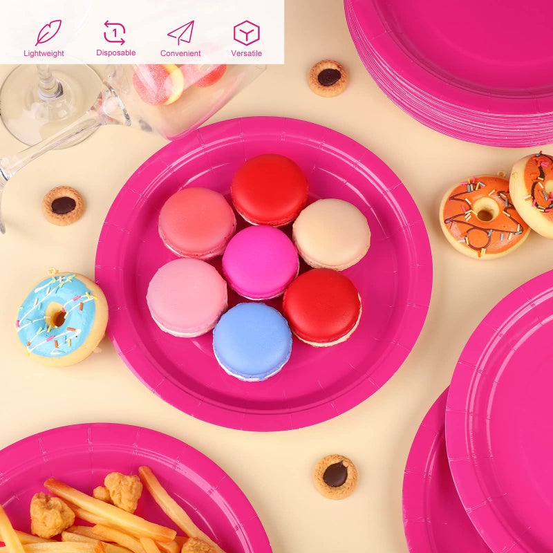 Breroa 72 Pieces 9 Inch Hot Pink Paper Plates Disposable Heavy Duty Paper Plate Eco-Friendly Dinner Dessert Plates Decorative Papers Plate Bulk for Parties  Holidays  Picnics - Image 4