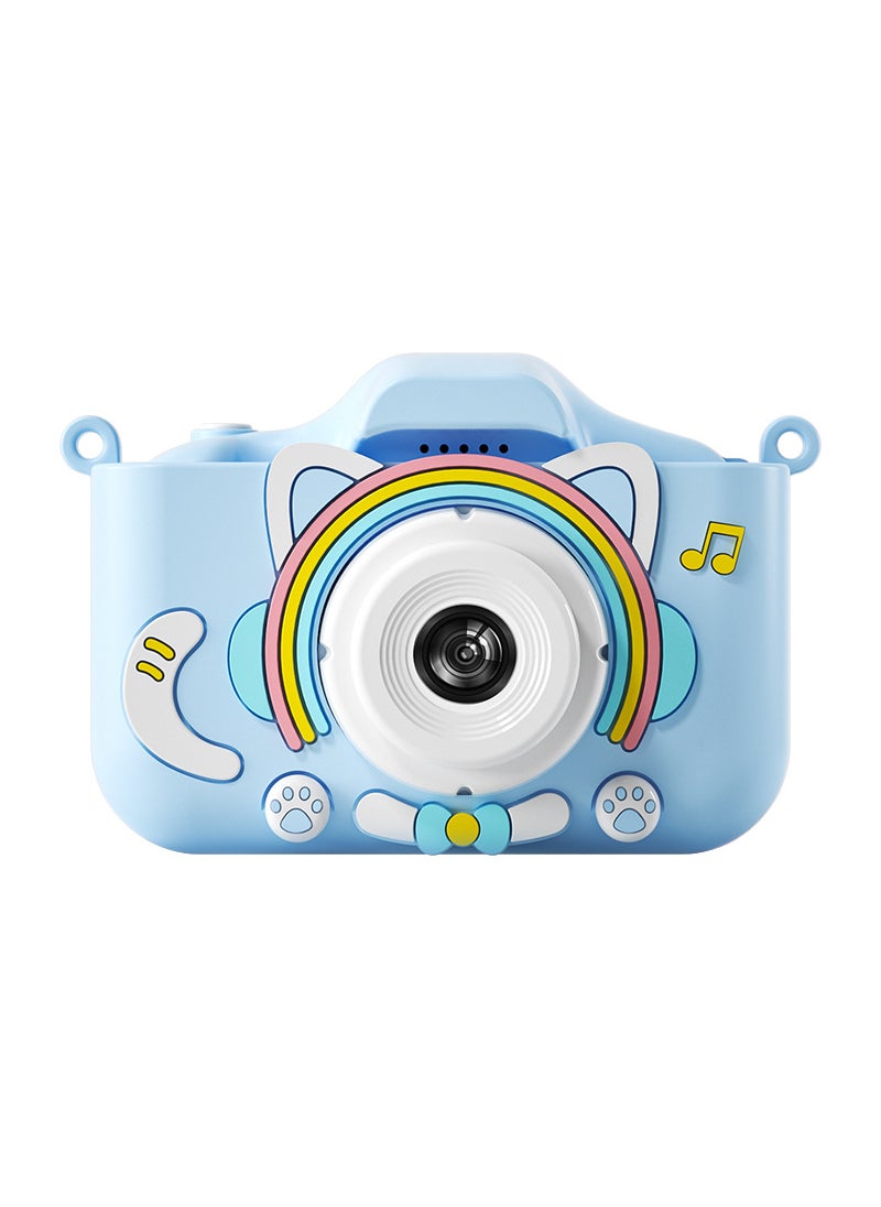 Generic - Cross-border New Children Camera Photographable Unicorn Cartoon Digital Mini X2 HD Double Photograph Toy Gift FactoryWIFI Rainbow Blue Cat +64G + card reader WIFI Rainbow Blue Cat +64G + card reader - Image 1