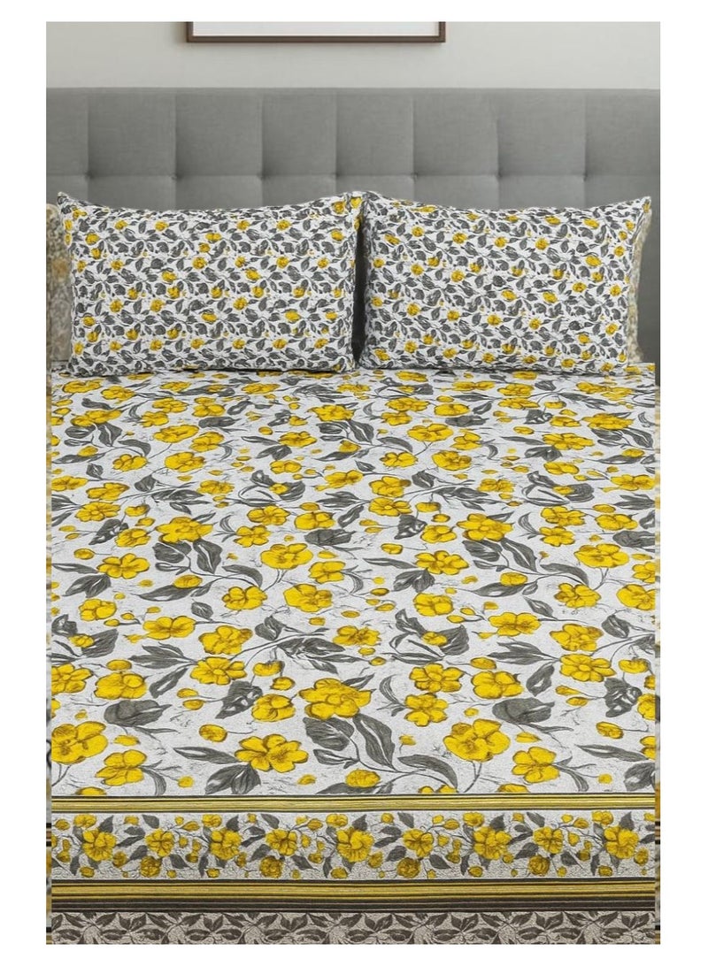 Double Bed sheet Set King Size- Cotton Bedsheet Printed with Pillow Covers - Image 1
