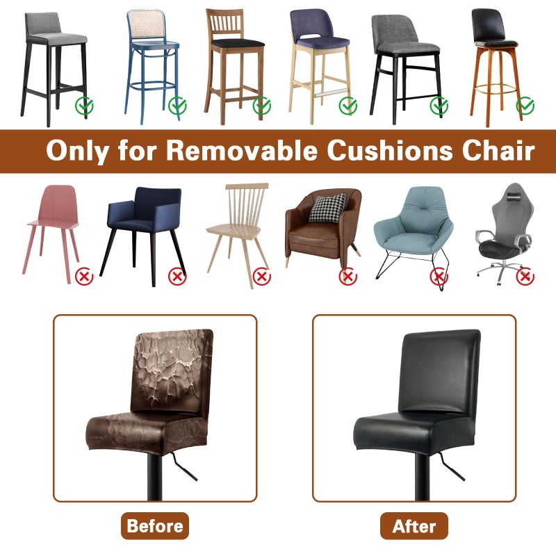 WUSOUPU PU Leather Bar Stool Covers with Backs, 4 Pack Stretch Waterproof Bar Stool Chair Covers Washable & Comfortable Barstool Covers Slipcovers with Back for Pub/Counter/Dining Room Decoration (Black) - Image 5