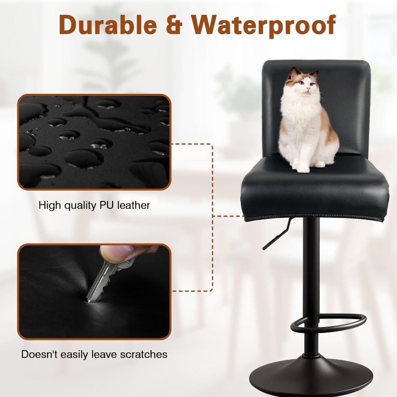 WUSOUPU PU Leather Bar Stool Covers with Backs, 4 Pack Stretch Waterproof Bar Stool Chair Covers Washable & Comfortable Barstool Covers Slipcovers with Back for Pub/Counter/Dining Room Decoration (Black) - Image 3