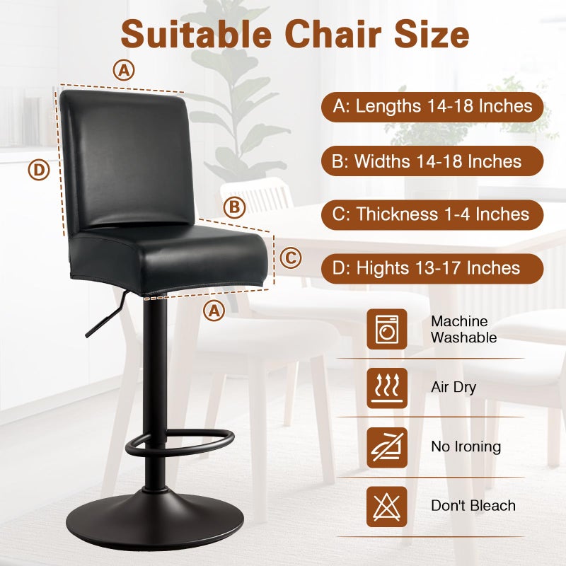 WUSOUPU PU Leather Bar Stool Covers with Backs, 4 Pack Stretch Waterproof Bar Stool Chair Covers Washable & Comfortable Barstool Covers Slipcovers with Back for Pub/Counter/Dining Room Decoration (Black) - Image 4
