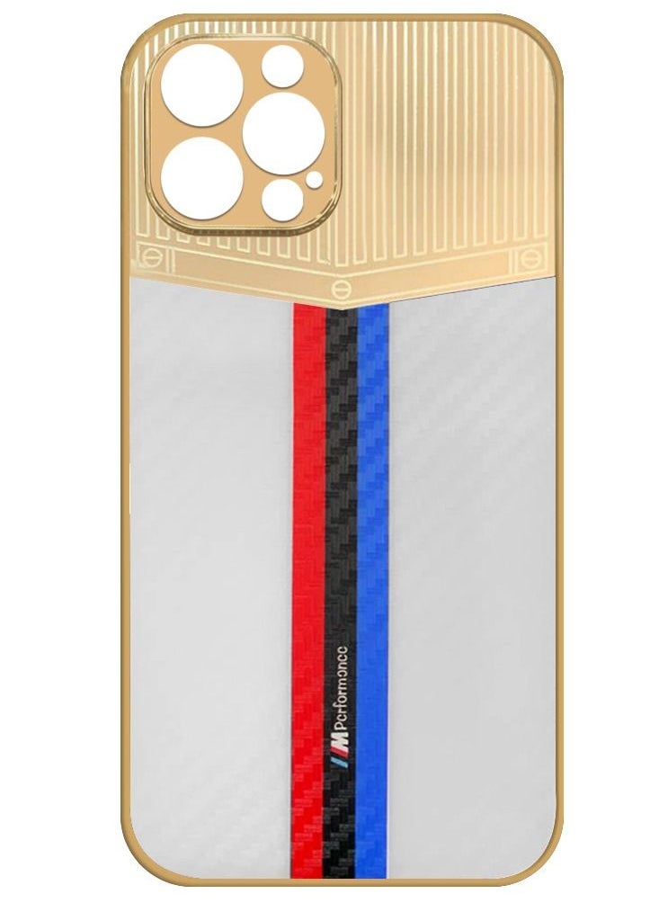 JOWAY iPhone 12 Pro Max Luxury Gold Plated Case Hybrid Electroplated Frame Back Cover with Carbon Fiber Texture White/Blue/Red  - Image 2