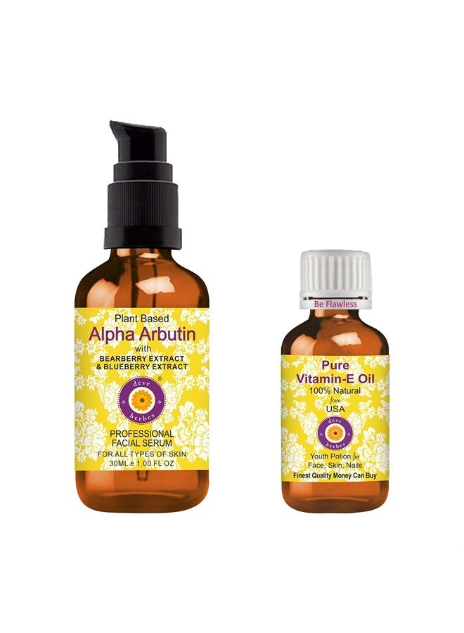 Deve Herbes Plant Based Alpha Arbutin Face Serum with Bearberry, Wheat, Mulberry, Blueberry & Pomegranate Extract for Personal Care 30ml (1 oz) with Free Pure Vitamin E Oil 10ml (0.33 oz) - Image 1