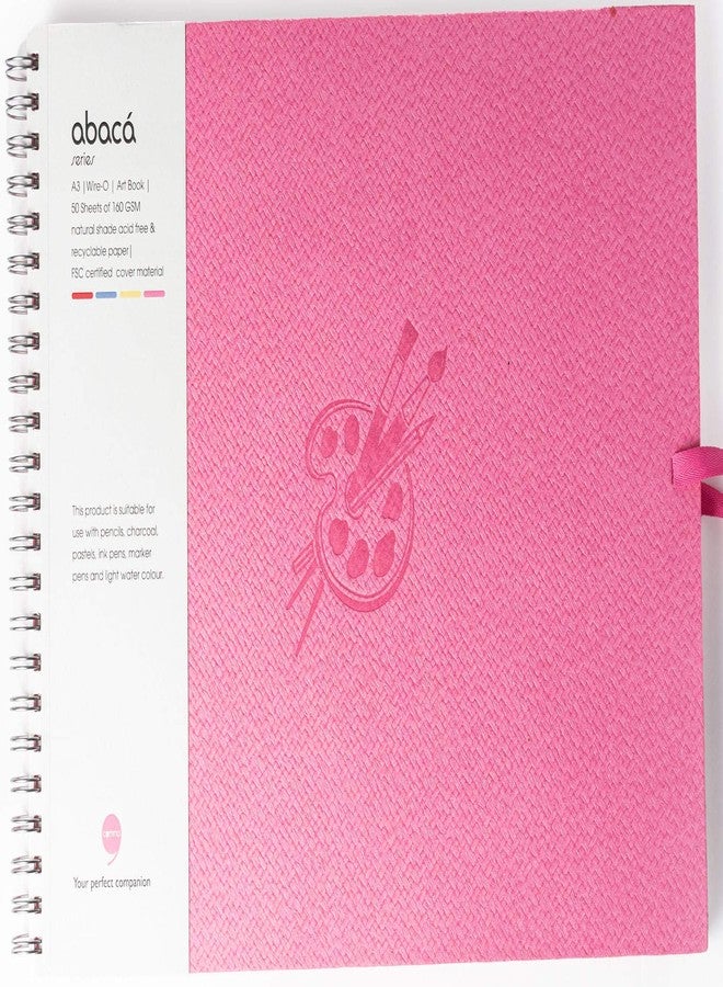 Comma Abaca – Wire-O Bound Sketchbook with Ribbon Closure – A3 Size (Large) – 50 Sheets – 160gsm Anti-Ageing, Acid Free, Archival Fine Grain Paper – Micro-Perforations for Easy Tear Off – (Pink) - Image 1