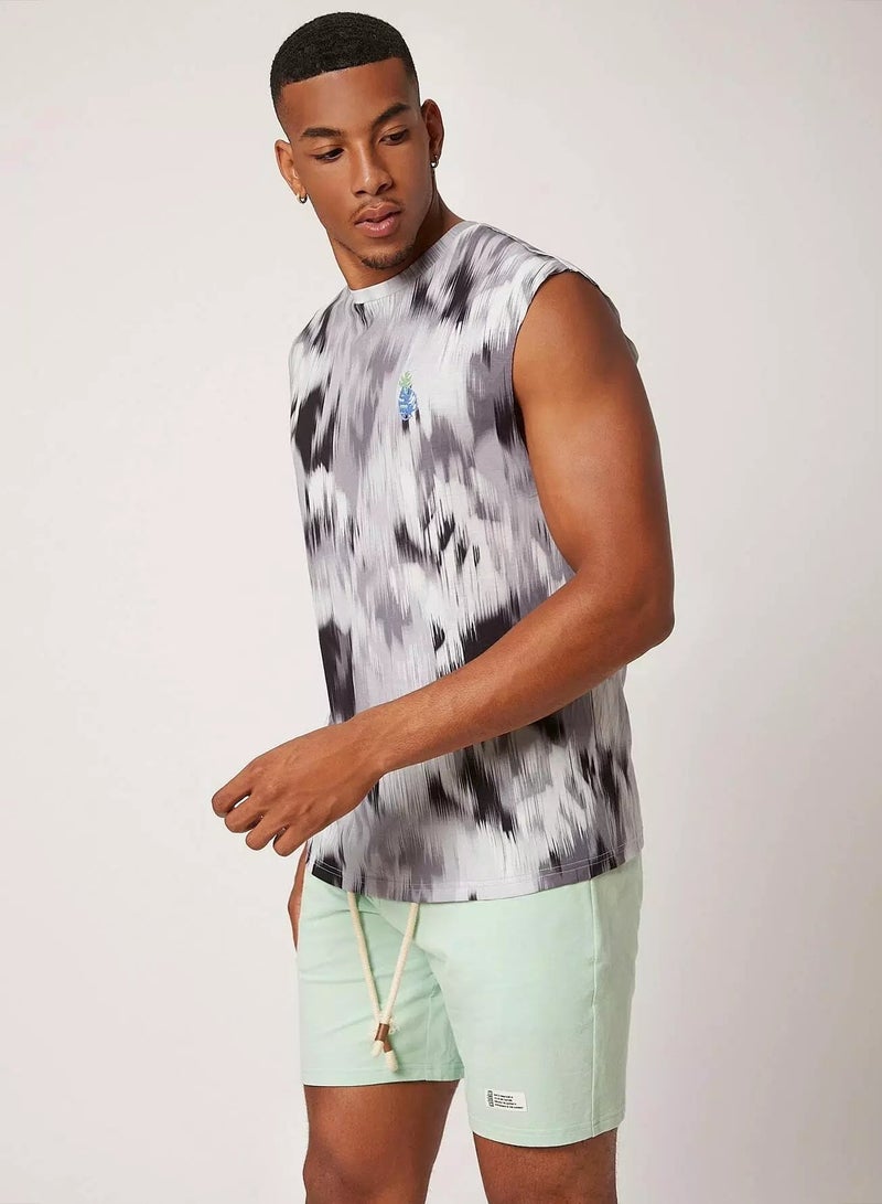 Men 1pc Brush Print Tank Top - Image 1