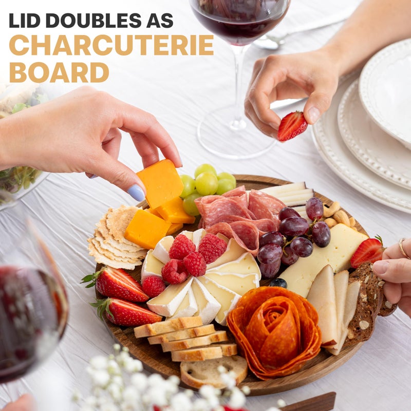 Oria Cook Large Glass Salad Bowl with Lid Set, 5.7 L Decorative Glass Mixing Bowl, Trifle and Serving Bowls with Lids as Cheese Charcuterie Board and Plate, Comes with Wood Serving Utensils - Image 4