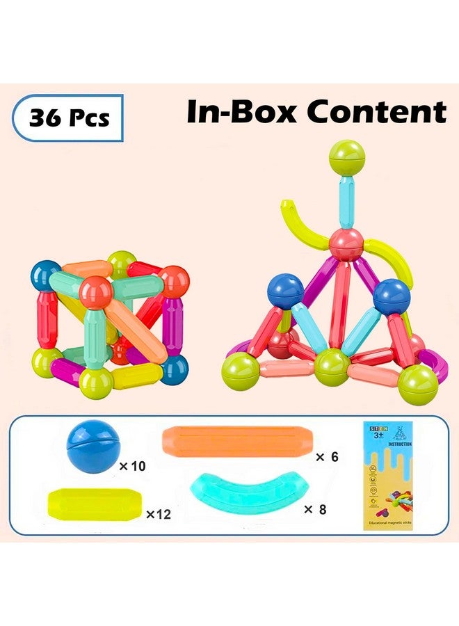 VGRASSP Magnetic Stick Building Blocks Set for Kids - Creative STEM Toy for Boys and Girls with Strong Magnets, Vibrant Colors, Safe & Durable Design, Ideal for Ages 3+ (36 Pcs Set) - Image 2
