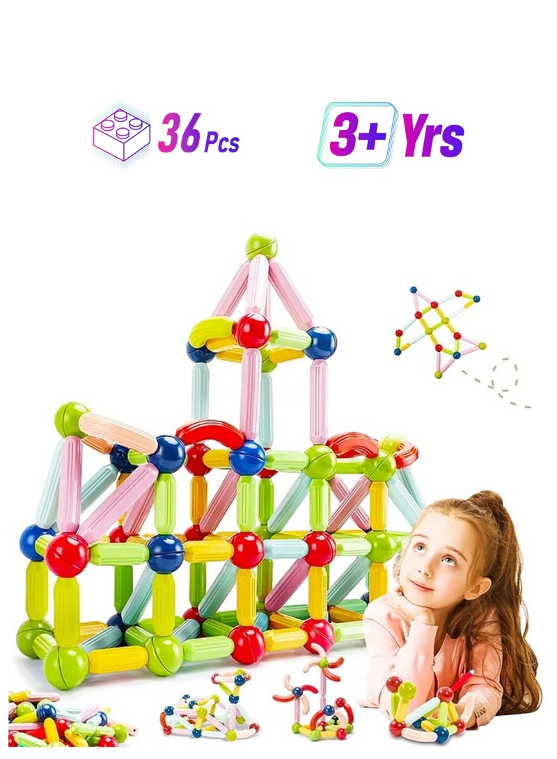 VGRASSP Magnetic Stick Building Blocks Set for Kids - Creative STEM Toy for Boys and Girls with Strong Magnets, Vibrant Colors, Safe & Durable Design, Ideal for Ages 3+ (36 Pcs Set) - Image 1
