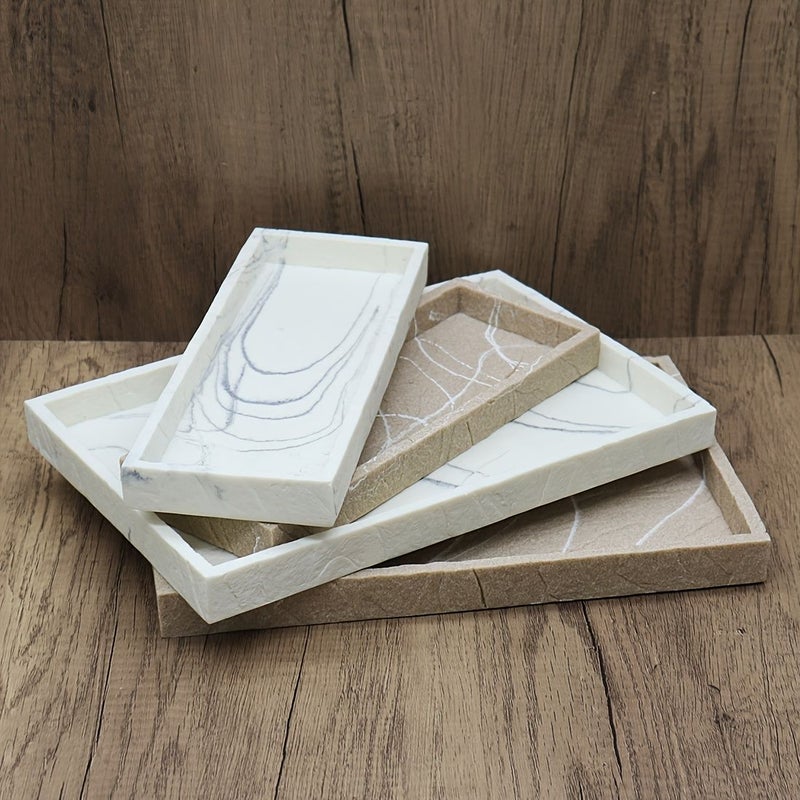 Imitation White Wood Grain Tray for Bathroom Shampoo Shower Gel Storage Sink Decor - Image 1