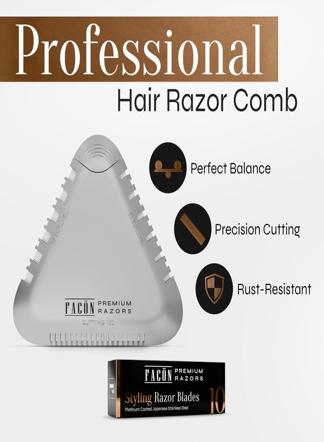 FACON Facón Razor Comb for Hair Cutting - Professional Hair Cutting Comb Kit with 13 Replacement Blades, Double Edge Shaper for Salon & Home, Premium Styling Thinning Texturizing Split Ends Trimming Razor - Image 2