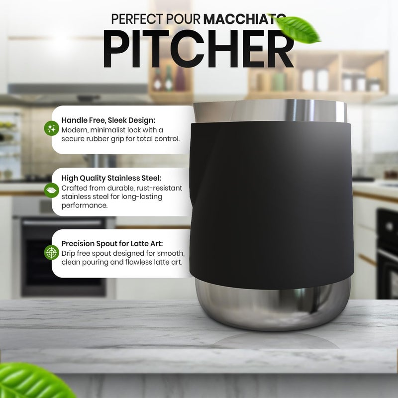 Rattleware Handle Free Stainless Steel Macchiato Pitcher - 12 Oz Steaming and Frothing Pitcher for Home and Commercial Use - Image 2