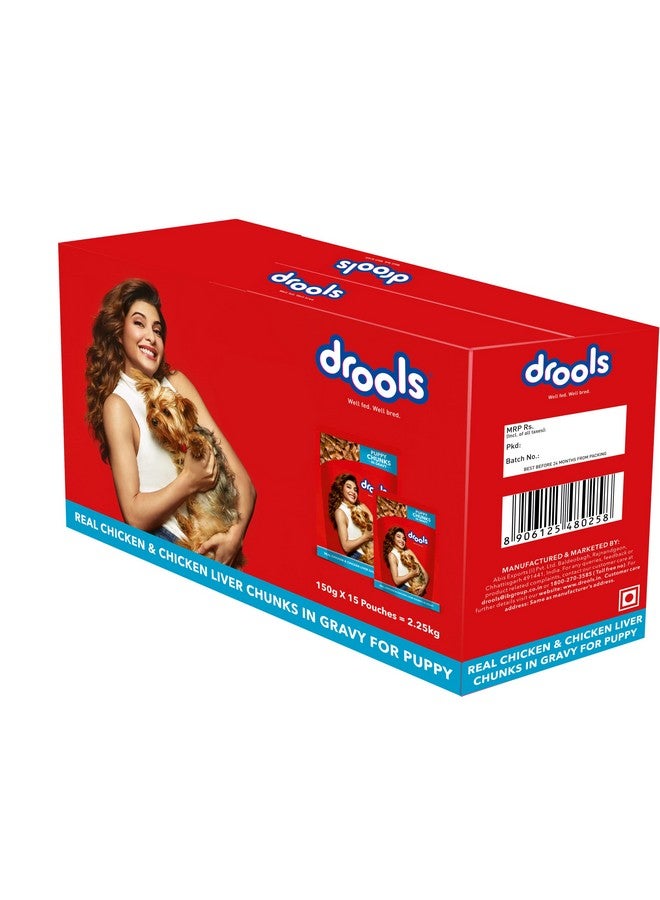 Drools Puppy Wet Dog Food ,Real Chicken And Chicken Liver Chunks In Gravy 2.5 Kg (150G X 15)Pack Of 15 - Image 1