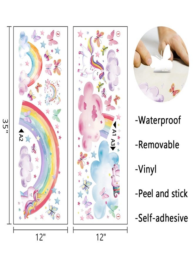 Mfault Watercolor Rainbow Unicorn Wall Decals Stickers, Clouds Butterfly Stars Nursery Decorations Baby Bedroom Art, Toddlers Kids Girls Boys Room Playroom Decor - Image 2