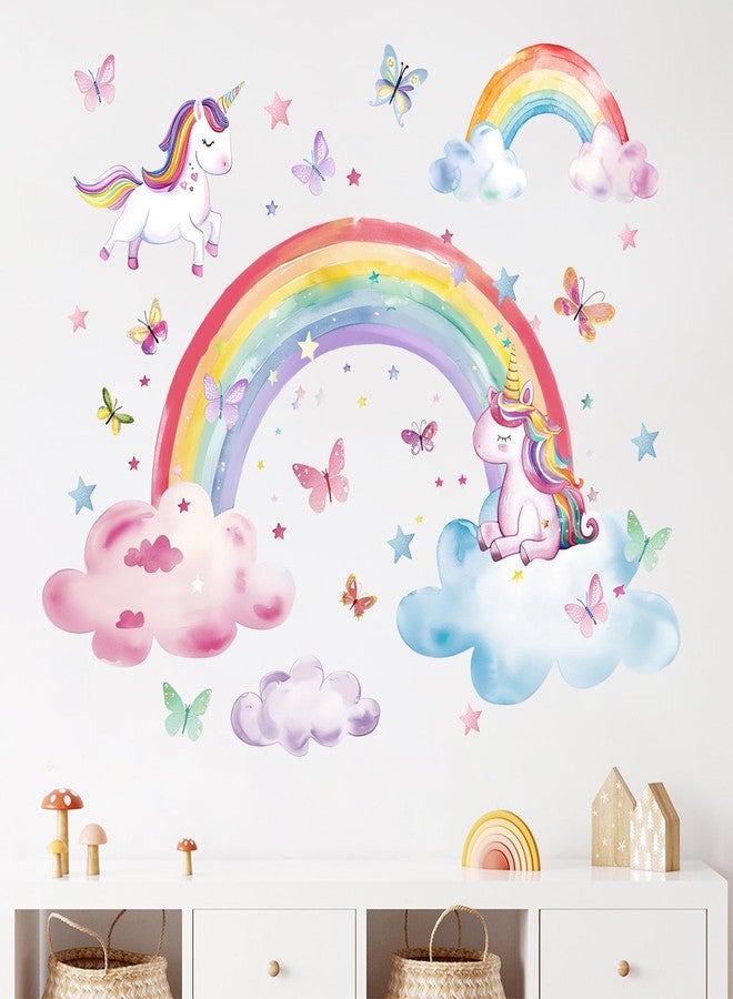 Mfault Watercolor Rainbow Unicorn Wall Decals Stickers, Clouds Butterfly Stars Nursery Decorations Baby Bedroom Art, Toddlers Kids Girls Boys Room Playroom Decor - Image 4
