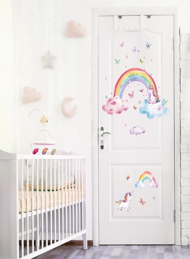 Mfault Watercolor Rainbow Unicorn Wall Decals Stickers, Clouds Butterfly Stars Nursery Decorations Baby Bedroom Art, Toddlers Kids Girls Boys Room Playroom Decor - Image 5