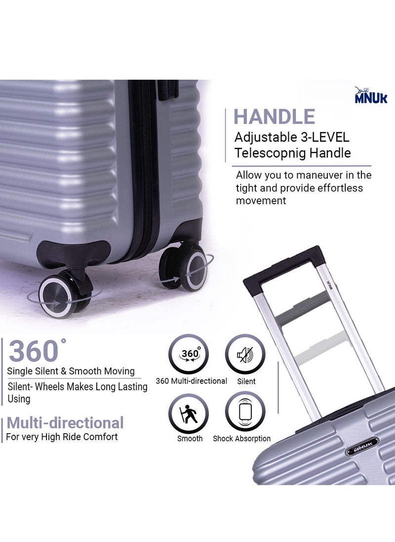 MNUK - Destiny Set of 3 Luggage | Hardside Soft Handle Trolley with TSA Lock |Double 360° 4 Wheeler| Cabin-20 Inch, Medium- 24 Inch, Large-28 Inch| Silver - Image 1