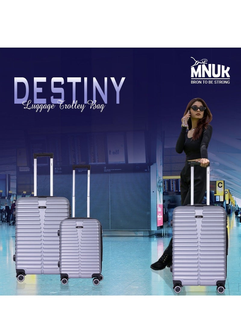 MNUK Destiny Set of 3 Luggage | Hardside Soft Handle Trolley with TSA Lock |Double 360° 4 Wheeler| Cabin-20 Inch, Medium- 24 Inch, Large-28 Inch| Silver - Image 5