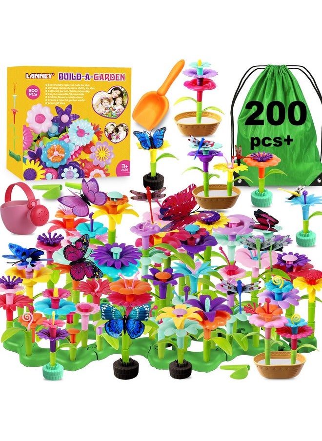 LANNEY LANNEY Flower Building Toy Set, 200 Pcs Flower Garden Building Toys for Girls Boys 3 4 5 6 7 Year Old, Educational Stem Build Garden Toy, Kids Toddler Birthday Gift Ideas  - Image 1