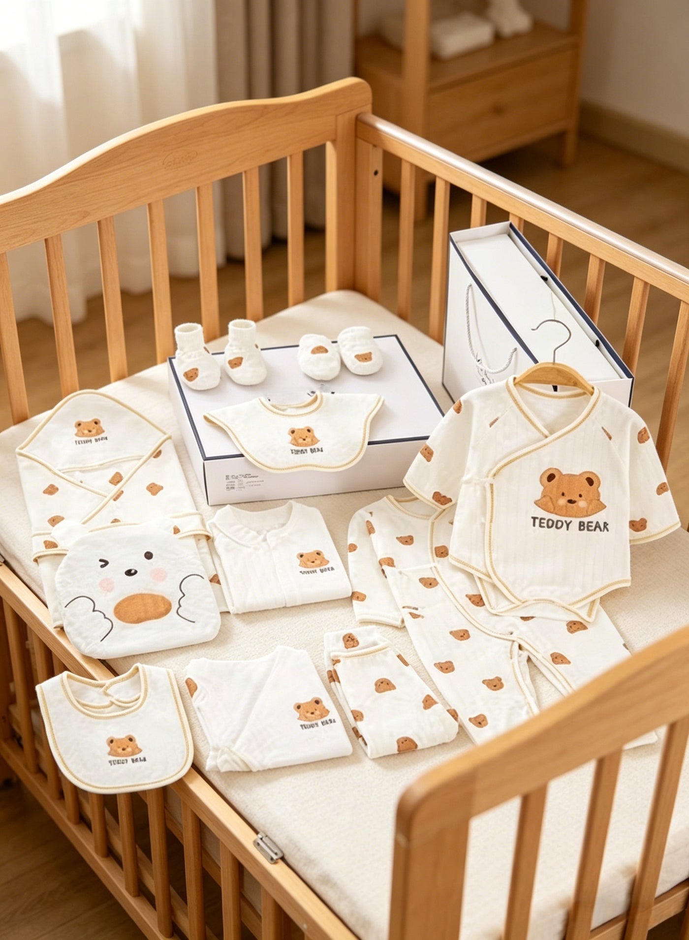 DOOKOO 26pcs Newborn Baby Gifts Set, Newborns Layette Gift for Girl Boys, Infant Essential Clothes Accessories, Premium Cotton Babies' Pant and Top Sets, with Beautifully Suitcase and Prints