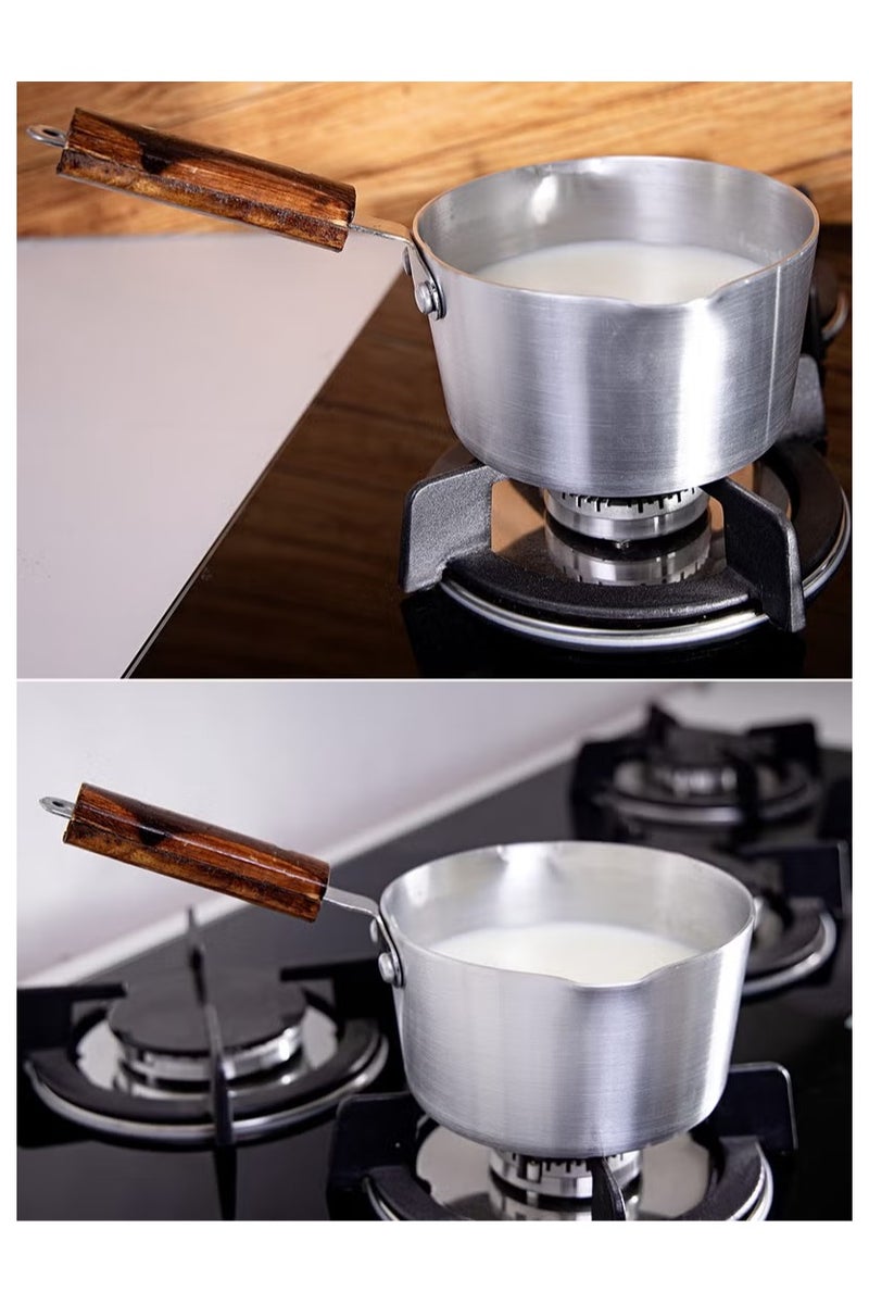 شاين طقم وعاء غلاية حليب من الألومنيوم بمسكة خشب مكون من 3 قطع بمقاس - Image 5