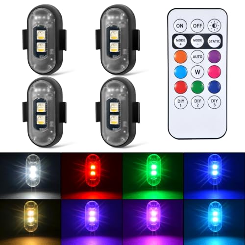 Aukmak 4PCS Wireless LED Strobe Lights with Remote Control 8 Colors Rechargeable Led Lights AntiCollision LED Emergency Warning Lights for Car Motorcycle Bike Drone Aircraft - Image 1