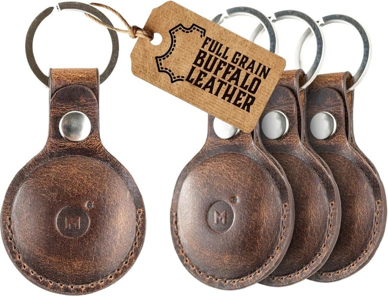Moonster Air Tags-4 Pack for Apple – Genuine AirTag Holder Leather Key Ring – Full-Grain Buffalo Leather AirTag Case w/Reinforced Stitching & Anchored Snap Closure – AirTag Keyring Leather Case - Image 1