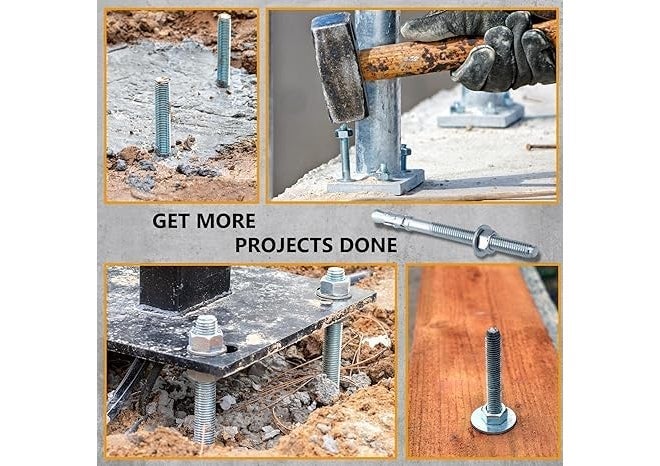 TheMujtaba Standard Fasteners for Heavy-Duty Zinc Wedge Anchors for Cement and Concrete Wedge Type Fully Threaded Design Expansion Zinc Plated Anchor Bolts (Pack of 10pcs)(10X100) - Image 4