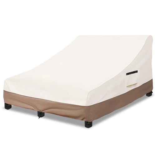 Okcool 100 Waterproof Patio Double Wide Chaise Lounge Chair Cover 600D Tough Canvas 80 Inch Outdoor Chaise Lounge CoversBeige Brown - Image 1