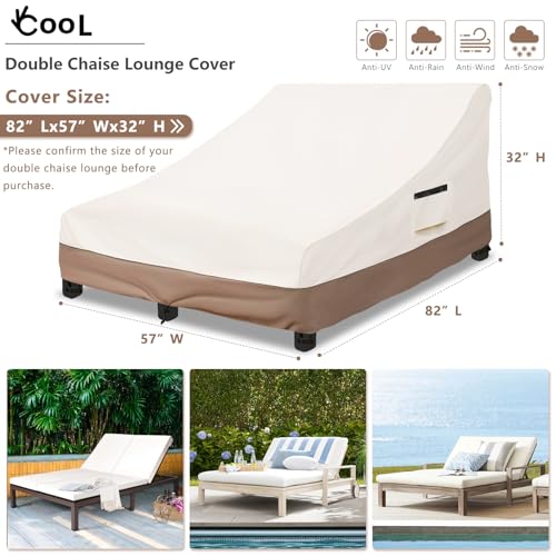 Okcool 100 Waterproof Patio Double Wide Chaise Lounge Chair Cover 600D Tough Canvas 80 Inch Outdoor Chaise Lounge CoversBeige Brown - Image 3