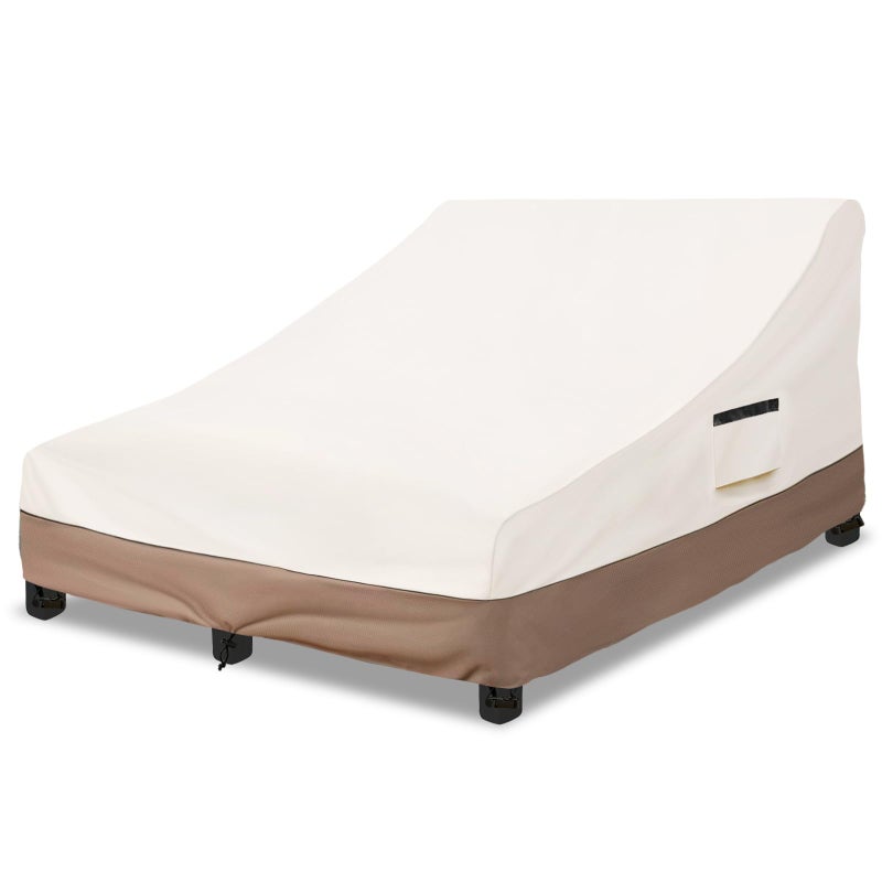Okcool 100 Waterproof Patio Double Wide Chaise Lounge Chair Cover 600D Tough Canvas 80 Inch Outdoor Chaise Lounge CoversBeige Brown - Image 2