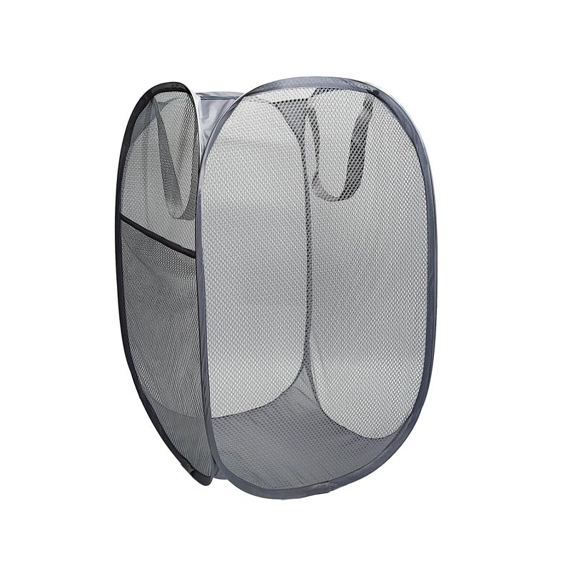 FOAYACCY The upgraded pop-up laundry basket features a breathable side pocket mesh design, making it ideal for rooms, apartments, dormitories, travel, business trips, and children's storage(1, Gray) - Image 1