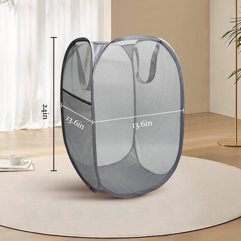 FOAYACCY The upgraded pop-up laundry basket features a breathable side pocket mesh design, making it ideal for rooms, apartments, dormitories, travel, business trips, and children's storage(1, Gray) - Image 2