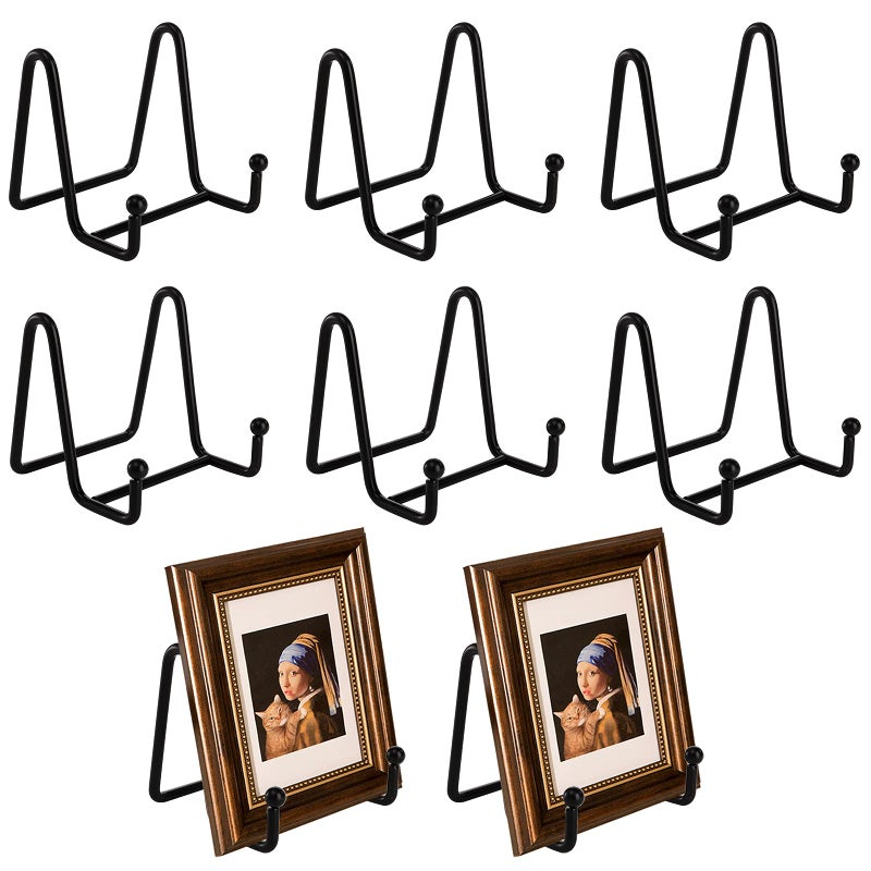 Hedume 8 Pack 3 Inch Iron Display Stand Black Metal Easel Plate Display Photo Holder Stand Picture Frame Holder Stand for Photo Easel Decorative Plate Book