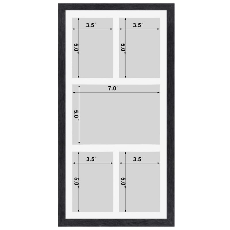 SPEPLA 5 Opening 3.5x5 Black Collage Picture Frames, Multiple Frames for Displaying 1 5x7 and 4 3.5x5 Photos with White Mat - Image 2