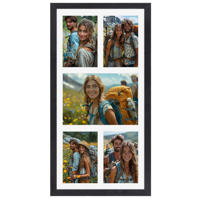 SPEPLA 5 Opening 3.5x5 Black Collage Picture Frames, Multiple Frames for Displaying 1 5x7 and 4 3.5x5 Photos with White Mat - Image 1