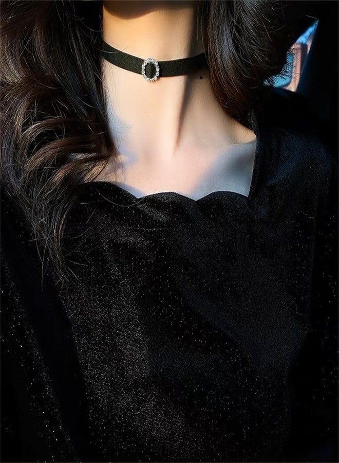 Dtja Vintage Black Red Velvet Choker Necklace for Women Gothic Victorian Round Love Heart Jingle Bell Charms Adjustable Chain Necklaces Holiday Dress Accessories Punk 80s 90s Christmas Valentine Cosplay Party Jewelry (B-Circle) - Image 2