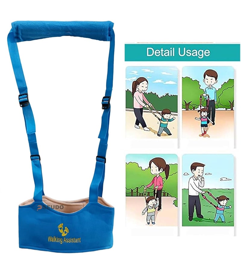 PSEUDO Baby Walker-Hand held Kids Walker Harness-Breathable Adjustable Detachable Protective Belt-Safe Standing & Walk Tool-Help Baby Keep Balance Walk for 07 to 24 Month Old (Blue) - Image 2