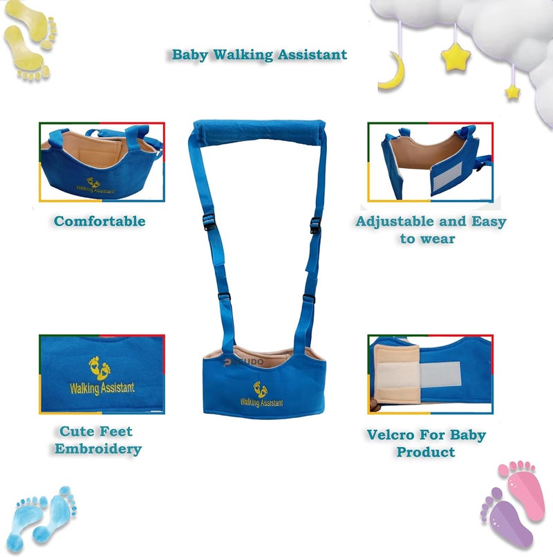 PSEUDO Baby Walker-Hand held Kids Walker Harness-Breathable Adjustable Detachable Protective Belt-Safe Standing & Walk Tool-Help Baby Keep Balance Walk for 07 to 24 Month Old (Blue) - Image 3