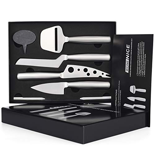WoneNice Cheese Knives and Slate Markers Set, Collection Cheese Knife Gifts Set with 3 Long Handle Cheese Knife & Cheese Slicer For All Types of Cheese - Image 1