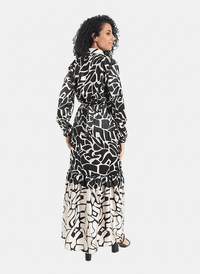 Andora Long Sleeves Multicolour Self Patteren Maxi Dress - Image 3
