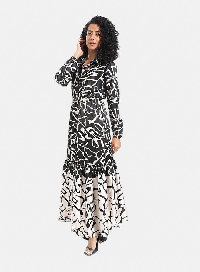 Andora Long Sleeves Multicolour Self Patteren Maxi Dress - Image 5